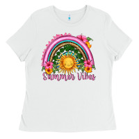 White summer vibes  rainbow Ladies Tee - HRA Design Shop
