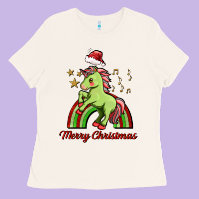 Merry Christmas Unicorn Ladies Tee Designed By Fadigitalartstudio