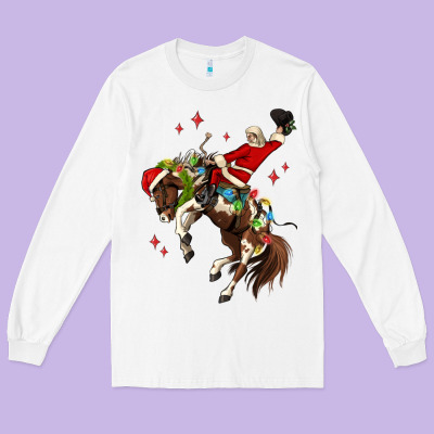 Christmas Cowboy Santa Long Sleeve Tee Designed By Maliassmallbusiness