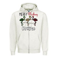 Oatmeal Heather Merry Flocking Christmas Zipper Hoodie - Bettercallsaul