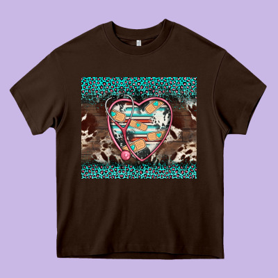 Western Nurse Stethoscope Turquoise Leopardes Heavy Core Tee Designed By Barkaloodesign