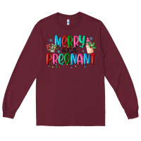 Burgundy merry and pregnant Long Sleeve Tee - MaliasSmallBusiness