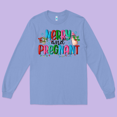 Merry And Pregnant Long Sleeve Tee Designed By Maliassmallbusiness