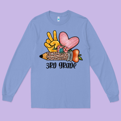 Peace Love 3rd Grade Long Sleeve Tee Designed By Jahusdesignshop