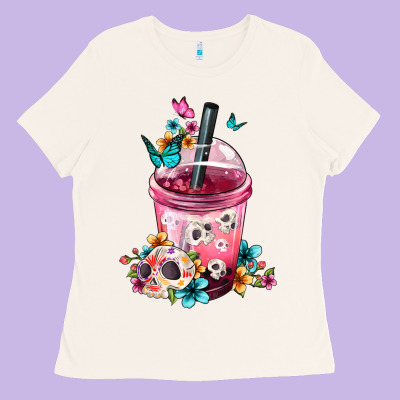 Mexican Day Of The Dead Skulls Coffee Cup Ladies Tee Designed By Fadigitalartstudio