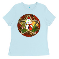 Baby Blue Snowman Christmas Ladies Tee - RanaPortraitStore