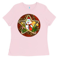 Bubblegum Pink Snowman Christmas Ladies Tee - RanaPortraitStore