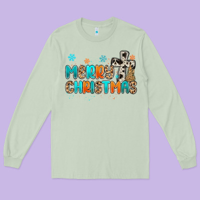 Western Merry Christmas Long Sleeve Tee Designed By Maliassmallbusiness