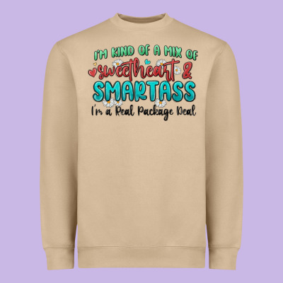 Im  Kind Of A Mix Of Sweetheart And Smartass Heavyweight Sweatshirt Designed By Maliassmallbusiness