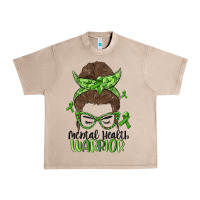 French Oak messy bun mental health warrior Urban Heavy Tee - MaliasSmallBusiness