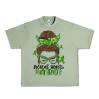 Oil Green messy bun mental health warrior Urban Heavy Tee - MaliasSmallBusiness