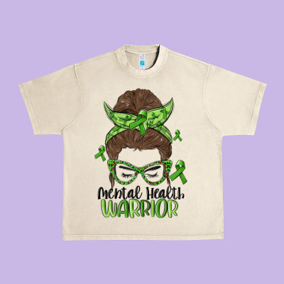 Messy Bun Mental Health Warrior Urban Heavy Tee Designed By Maliassmallbusiness