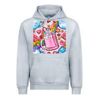 Heather Grey unicorn coffe cup and star with rainbow seamless pattern bbs Urban Hoodie - BundleAndBundleShop