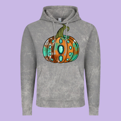 Western Cowhide Turquoise Pumpkin Vintage Hoodie Designed By Jasminsmagicworld