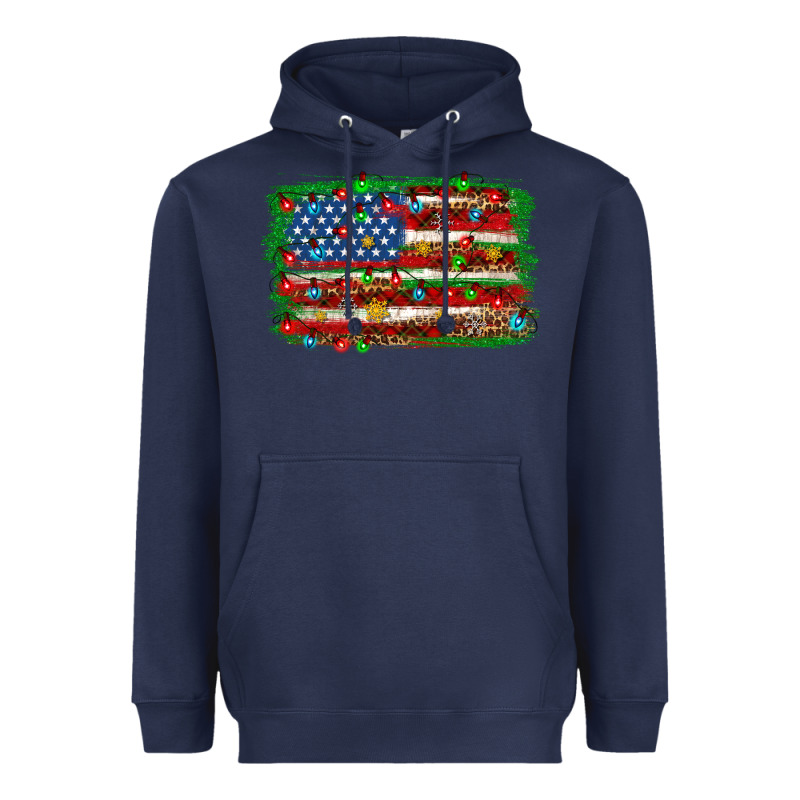 Christmas American Flag 4th Of July Heavyweight Hoodie by HowdyJamesFarm | Teevron