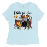 Baby Blue photographer floral butterfly film roll vintage camera Ladies Tee - FaDigitalArtStudio