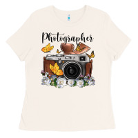 Bone photographer floral butterfly film roll vintage camera Ladies Tee - FaDigitalArtStudio