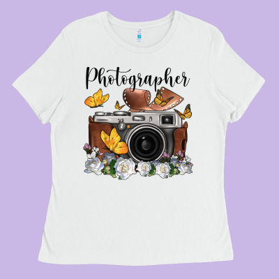 Photographer Floral Butterfly Film Roll Vintage Camera Ladies Tee Designed By Fadigitalartstudio