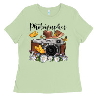 Matcha photographer floral butterfly film roll vintage camera Ladies Tee - FaDigitalArtStudio