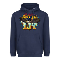 Navy Let's get lit America Eagle 4th of july Heavyweight Hoodie - HowdyJamesFarm