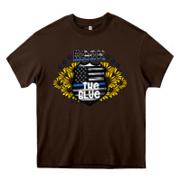 Chocolate Brown back the blue Heavy Core Tee - CowhideDigitalArt