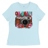 Baby Blue oh snap rose grey leopard vintage camera Ladies Tee - FaDigitalArtStudio
