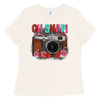 Bone oh snap rose grey leopard vintage camera Ladies Tee - FaDigitalArtStudio