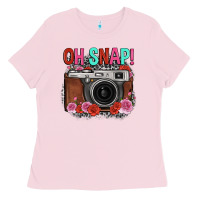 Bubblegum Pink oh snap rose grey leopard vintage camera Ladies Tee - FaDigitalArtStudio