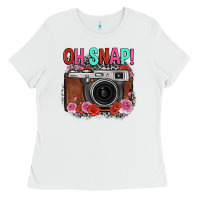 White oh snap rose grey leopard vintage camera Ladies Tee - FaDigitalArtStudio