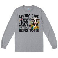 Heather Grey living life somewhere between jesus take the wheel Long Sleeve Tee - MaliasSmallBusiness