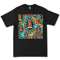 Black football leopard turquoise gemstone sunflower seamless pattern Premium Tee - JahusDesignShop