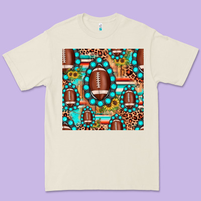 Football Leopard Turquoise Gemstone Sunflower Seamless Pattern Premium Tee Designed By Jahusdesignshop