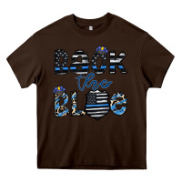 Chocolate Brown back the blue1 Heavy Core Tee - CowhideDigitalArt