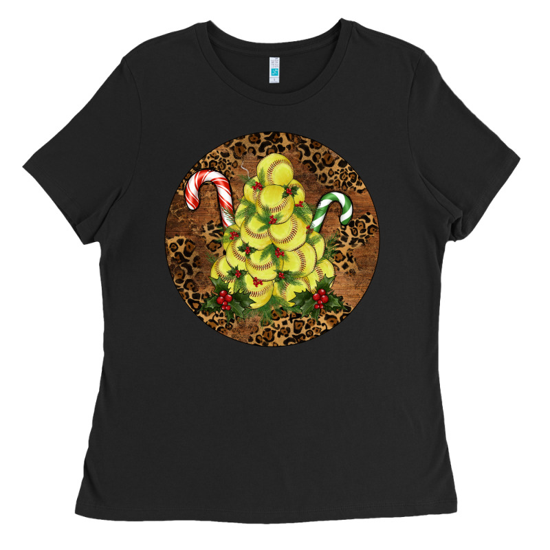 Softball Leopard  Christmas Ladies Tee by RanaPortraitStore | Teevron