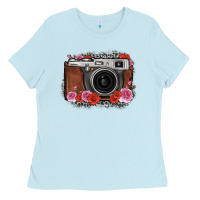 Baby Blue rose grey leopard vintage camera Ladies Tee - FaDigitalArtStudio