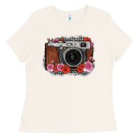 Bone rose grey leopard vintage camera Ladies Tee - FaDigitalArtStudio