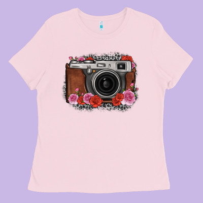 Rose Grey Leopard Vintage Camera Ladies Tee Designed By Fadigitalartstudio