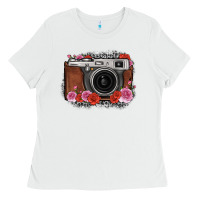White rose grey leopard vintage camera Ladies Tee - FaDigitalArtStudio