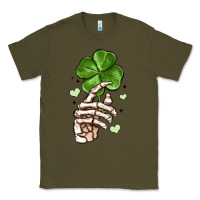 Army Green skeleton hand with shamrock st patrick s day Classic Tee - MaliasSmallBusiness