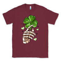 Burgundy skeleton hand with shamrock st patrick s day Classic Tee - MaliasSmallBusiness