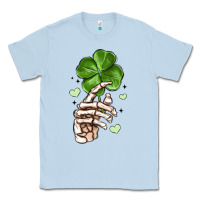 Dusty Blue skeleton hand with shamrock st patrick s day Classic Tee - MaliasSmallBusiness