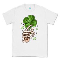 White skeleton hand with shamrock st patrick s day Classic Tee - MaliasSmallBusiness