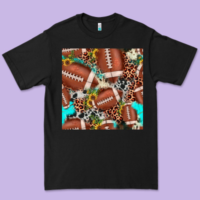 Football Leopard Turquoise Cowhide Sunflower Seamless Pattern Premium Tee Designed By Jahusdesignshop