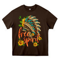 Chocolate Brown free spirit sunflower and indian headdress Heavy Core Tee - HRA Design Shop