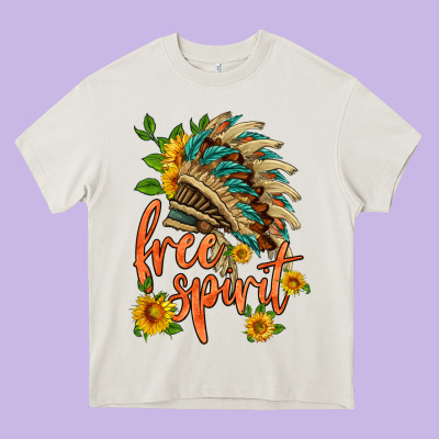 Free Spirit Sunflower And Indian Headdress Heavy Core Tee Designed By Hra Design Shop