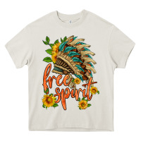 Cream free spirit sunflower and indian headdress Heavy Core Tee - HRA Design Shop