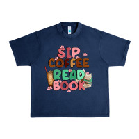Navy sip coffee read book Urban Heavy Tee - MaliasSmallBusiness