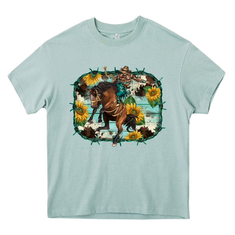 Western Rodeo Horse Cowhide Sunflowers Heavy Core Tee by BarkalooDesign | Teevron