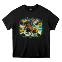 Black western rodeo horse cowhide sunflowers Heavy Core Tee - BarkalooDesign