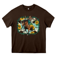 Chocolate Brown western rodeo horse cowhide sunflowers Heavy Core Tee - BarkalooDesign